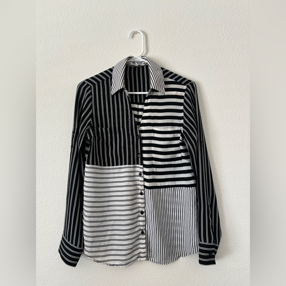 Express The Portofino Shirt Black & White Striped Blouse